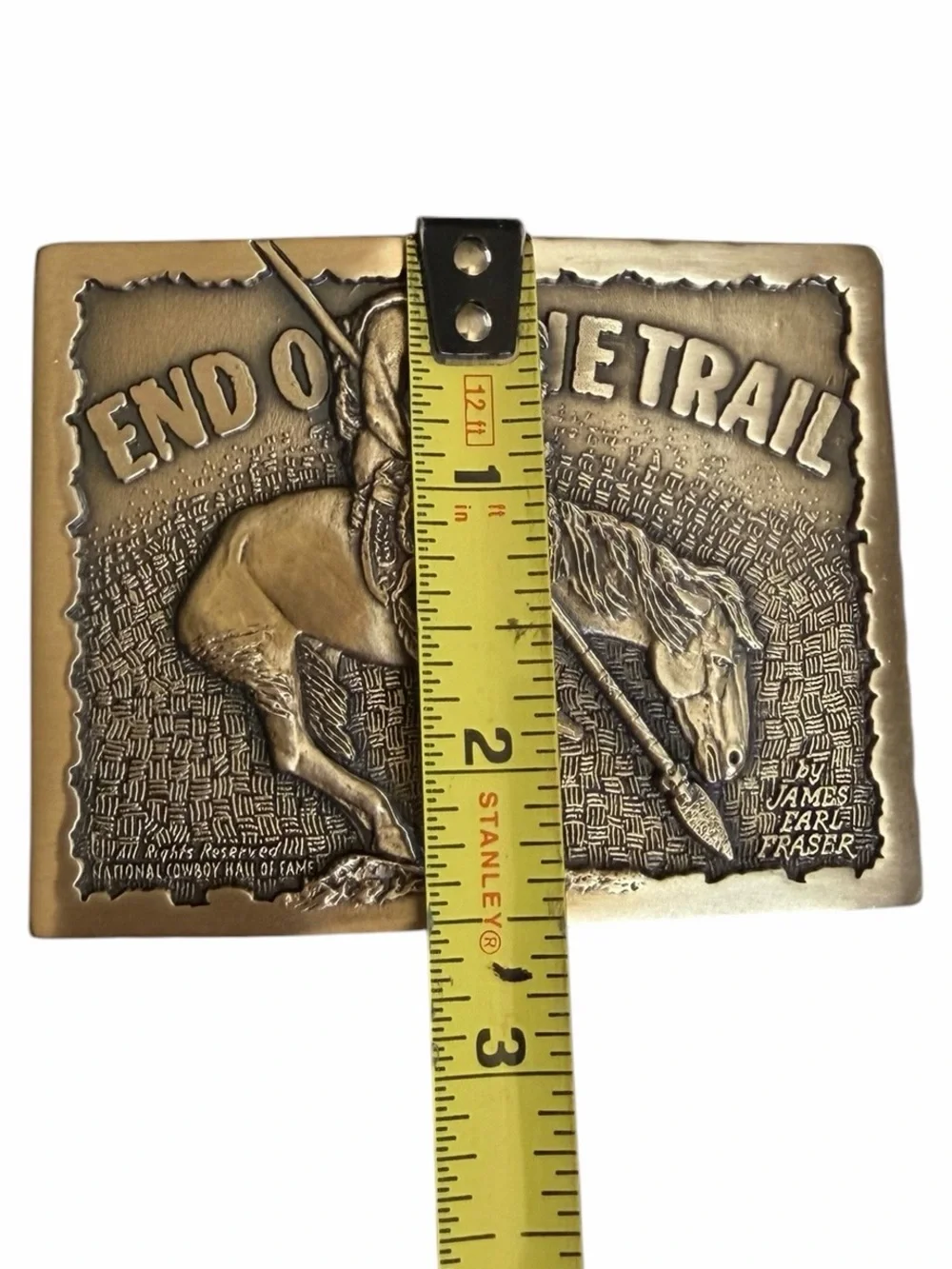 Vintage Solid Brass Native American End Of The Trail Belt Buckle